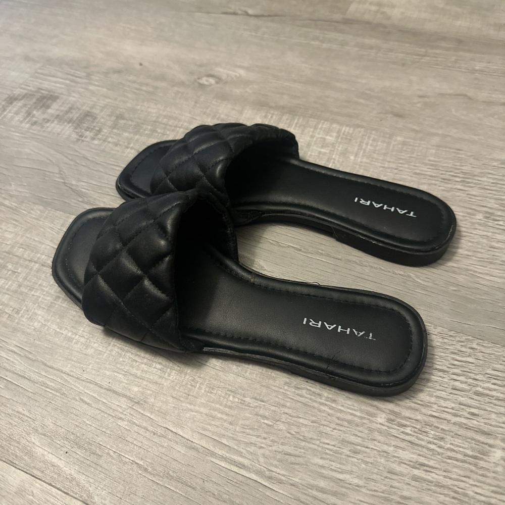Tahari Black Quilted Sandals - cool looking slides